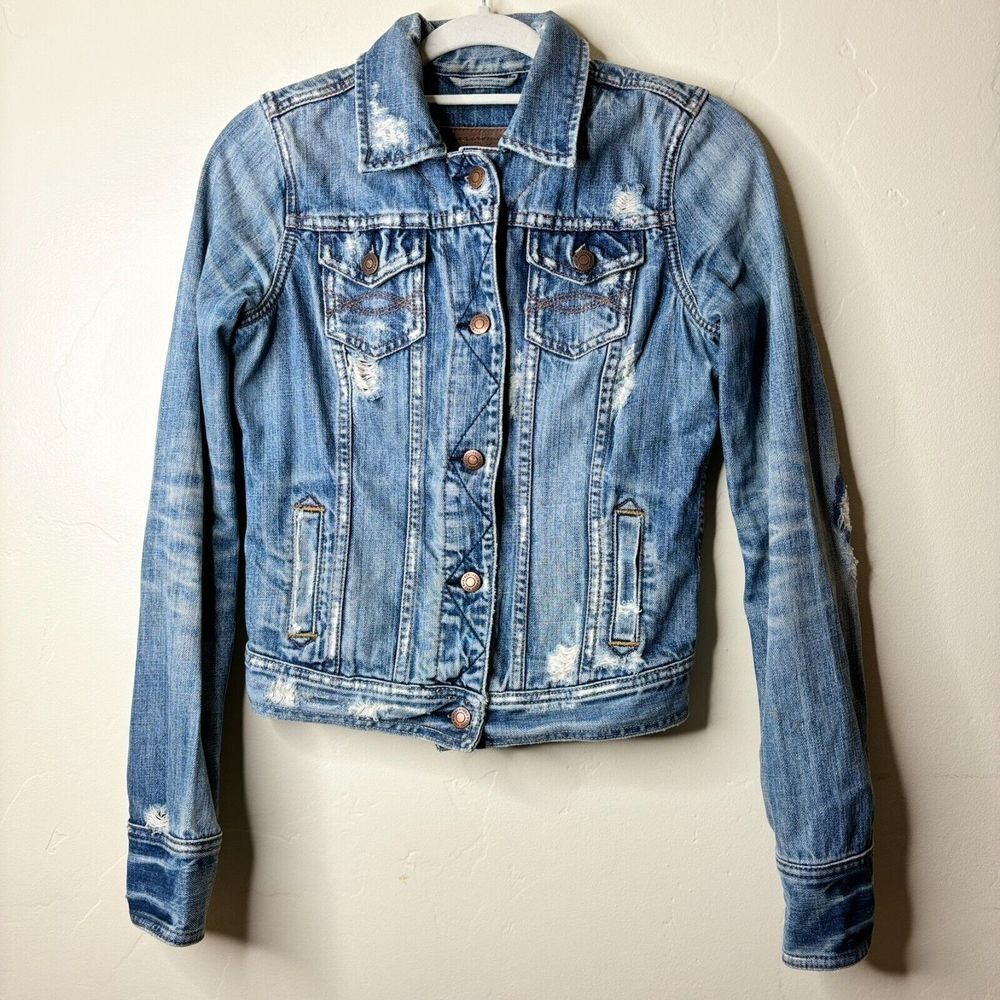 Abercrombie & Fitch Denim Jean Blue Trucker Jacket Women's Small VTG 90s Y2K - Picture 1 of 7